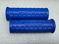Harley 56202-54 Panhead K-Model Waffle Grips Open End Blue w/ Logo 1954-61
