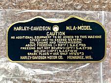 Harley WLA Military Data Plate Tank Nomenclature Tag 1941-early 42 OEM# 3531-40M