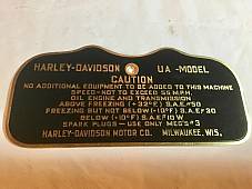 Harley UA Military Data Plate Tank Nomenclature Tag Brass WWII