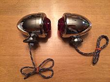 Harley Guide DH-49 Bullet Lamps Fish Eye 68552-58A W/ Red Lenses & Bracket