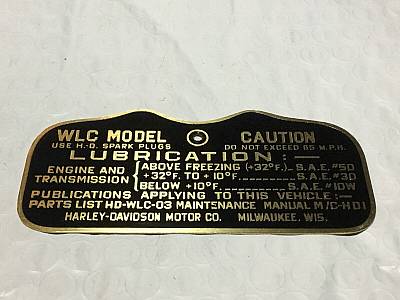 Harley Canadian WLC Military Data Plate Tank Nomenclature Tag WWII 194142