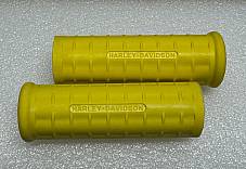 Harley 56210-47 Panhead Hummer Waffle Grips Closed End Yellow w/ Logo 1948-53