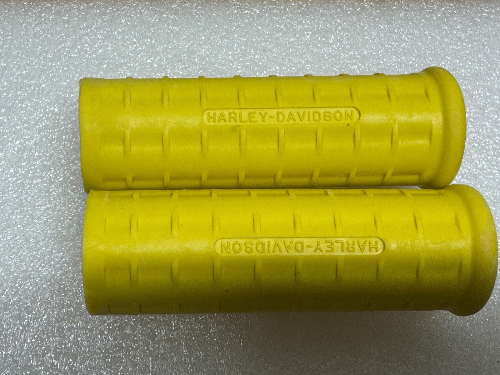 Harley 56203-54 Panhead Hummer Waffle Grips Open End Yellow w/ Logo 1954-61