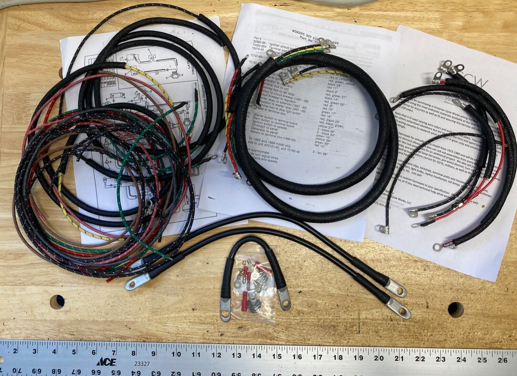 Harley Electra-Glide Wire Wiring Harness Kit 1965-66 W/ Battery & Starter Cables