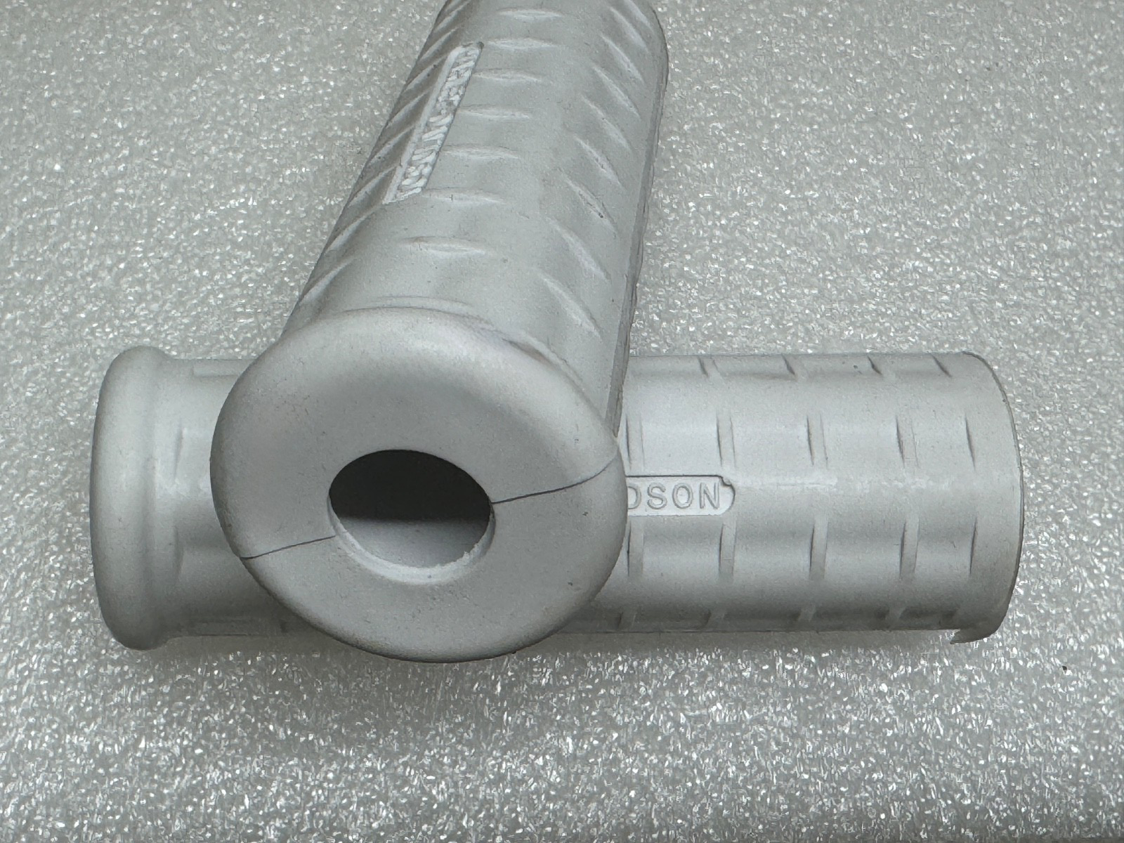 Harley 56201-54 Panhead Servicar Waffle Grips Open End White w/ Logo 1954-61