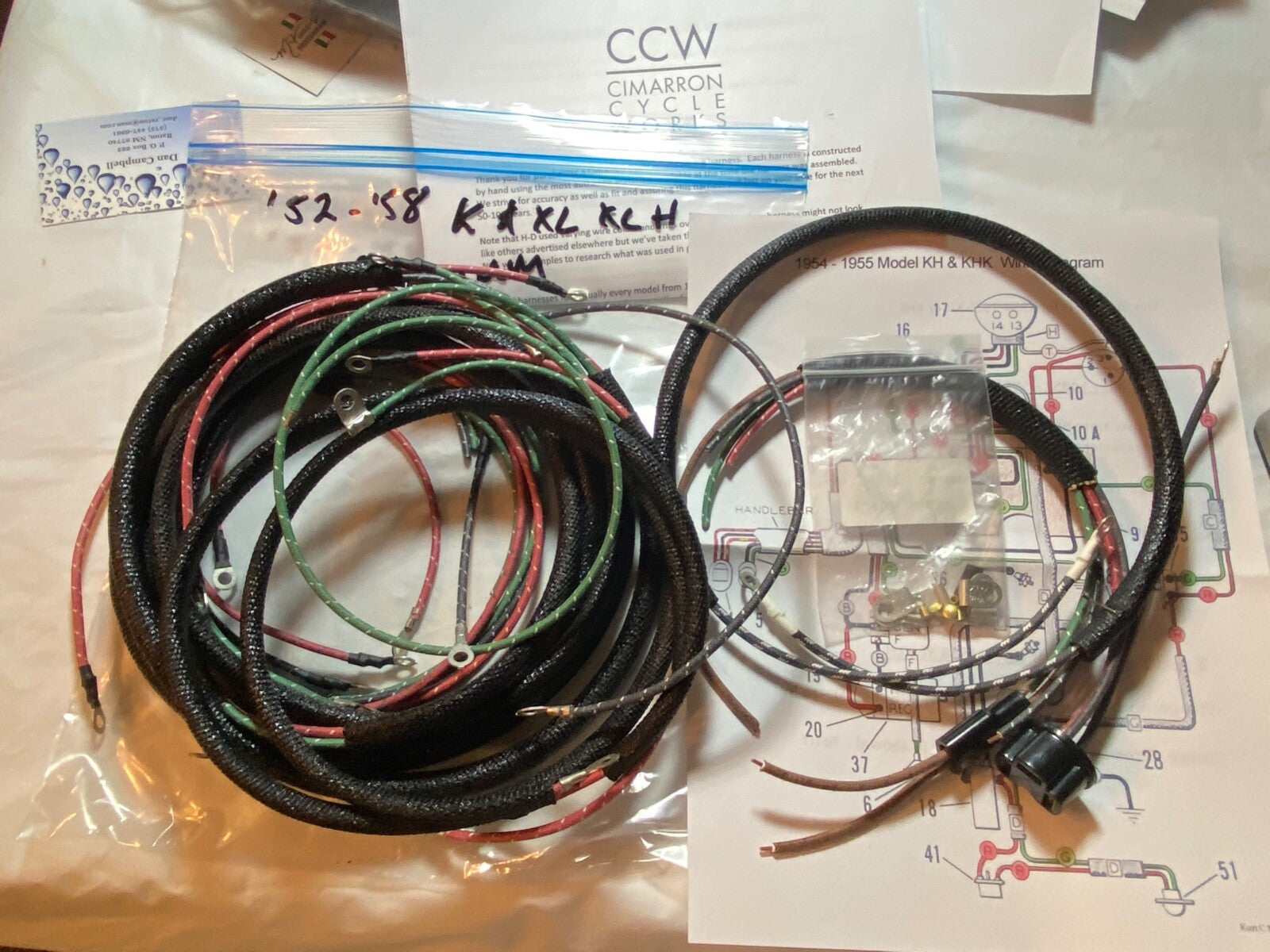 Harley K-Model XL, XLH Premium Wiring Harness Kit 1952-1958 w/ Headlamp Block