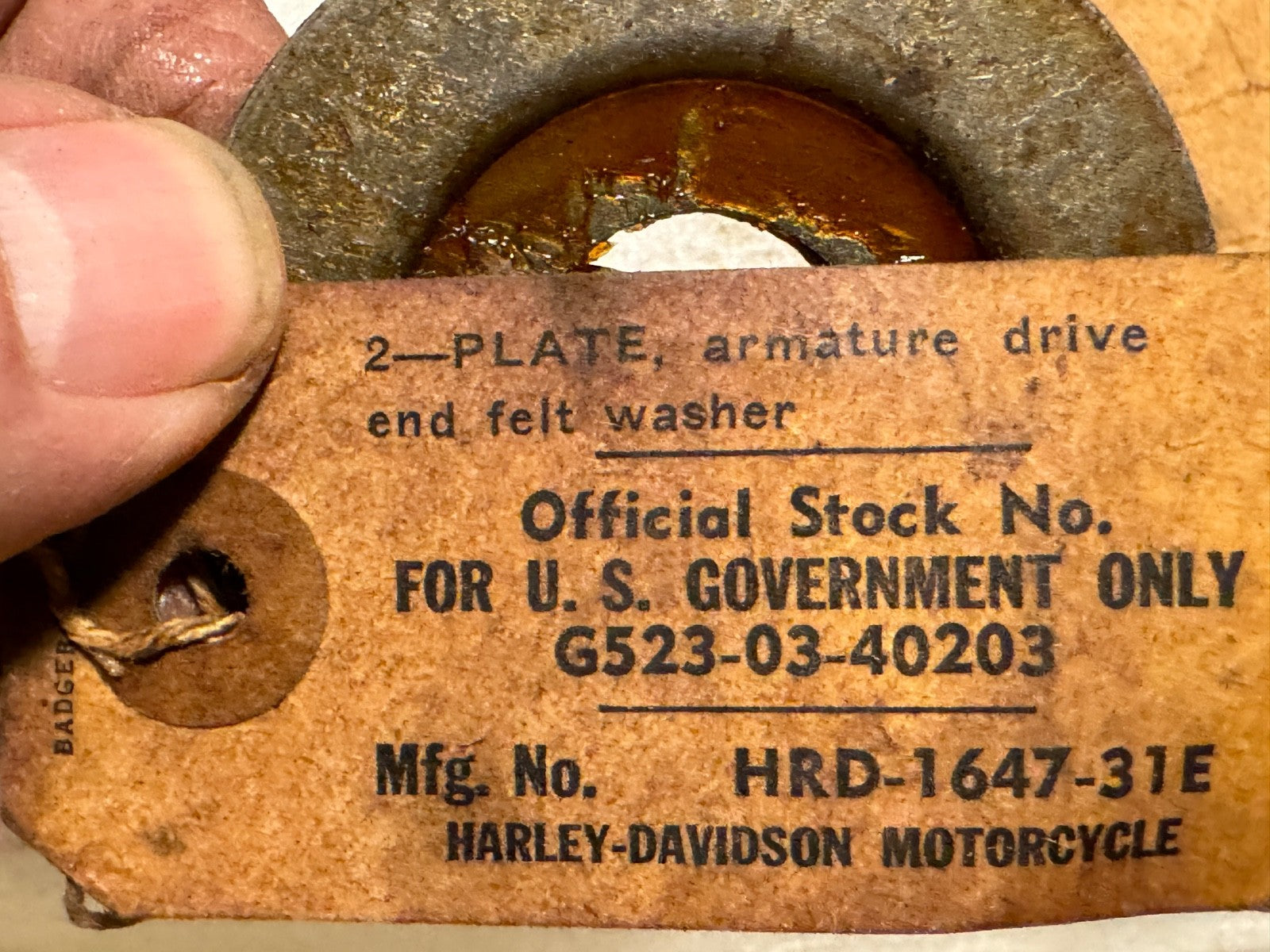Harley NOS OEM 31046-31 1647-31E Generator Felt Washer Plate 1932-1957 Model 32E