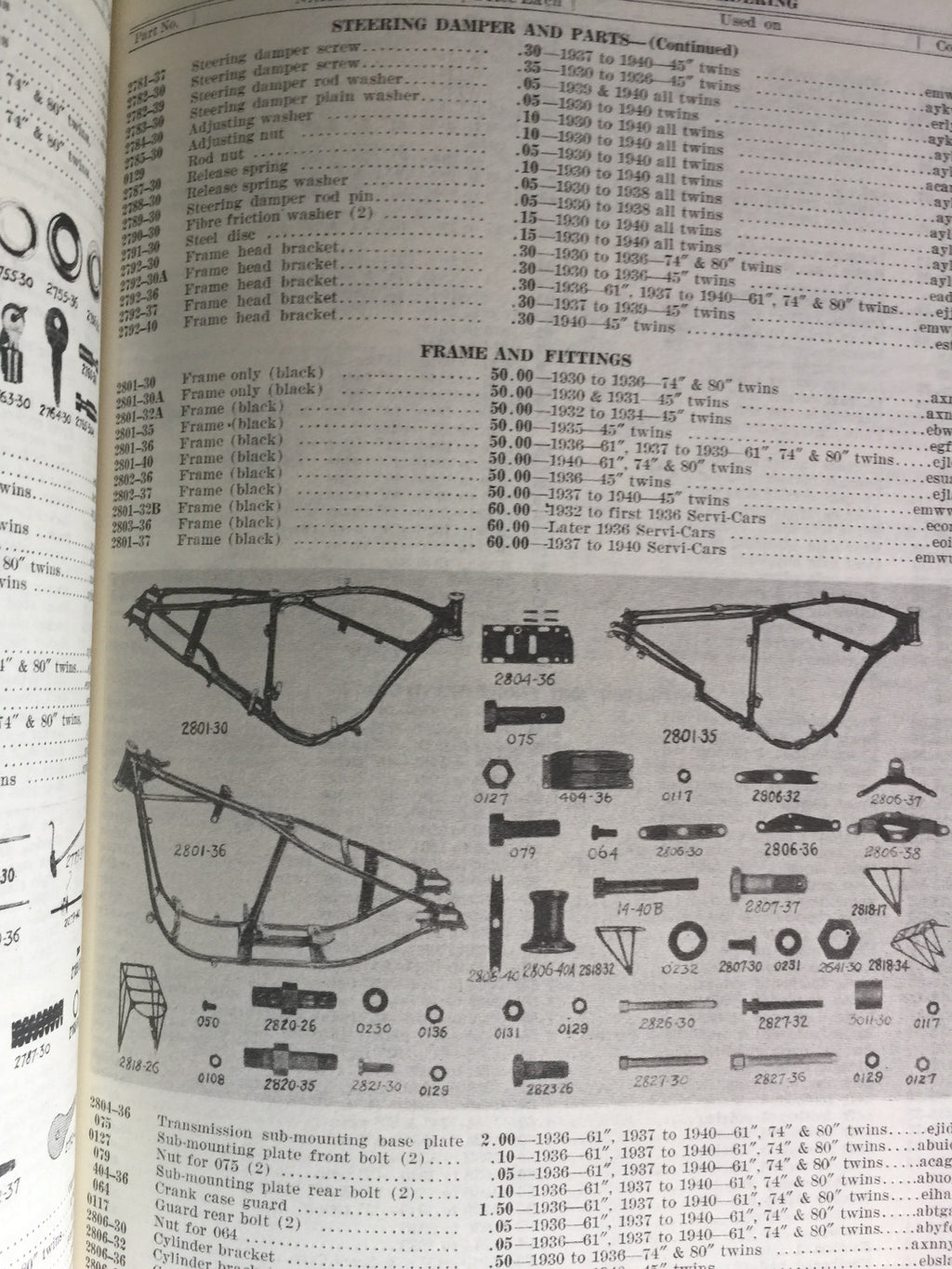 Harley Parts Manual Catalog Book 1930 to 1940 VL D R Knucklehead UL Side Car 