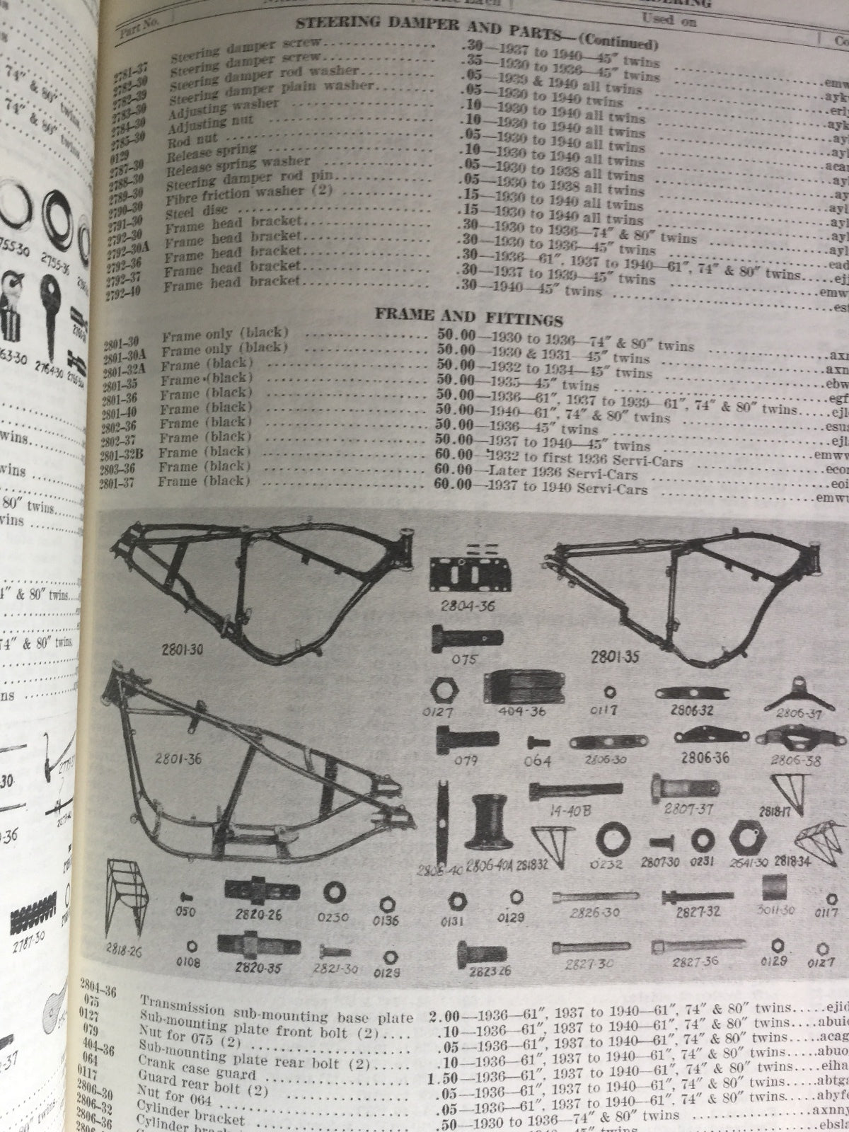 Harley Parts Manual Catalog Book 1930 to 1940 VL D R Knucklehead UL Side Car 