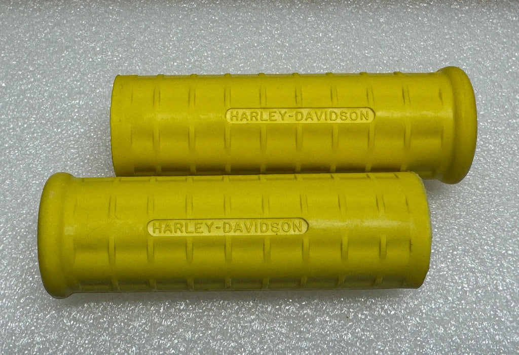 Harley 56210-47 Panhead Hummer Waffle Grips Closed End Yellow w/ Logo 1948-53