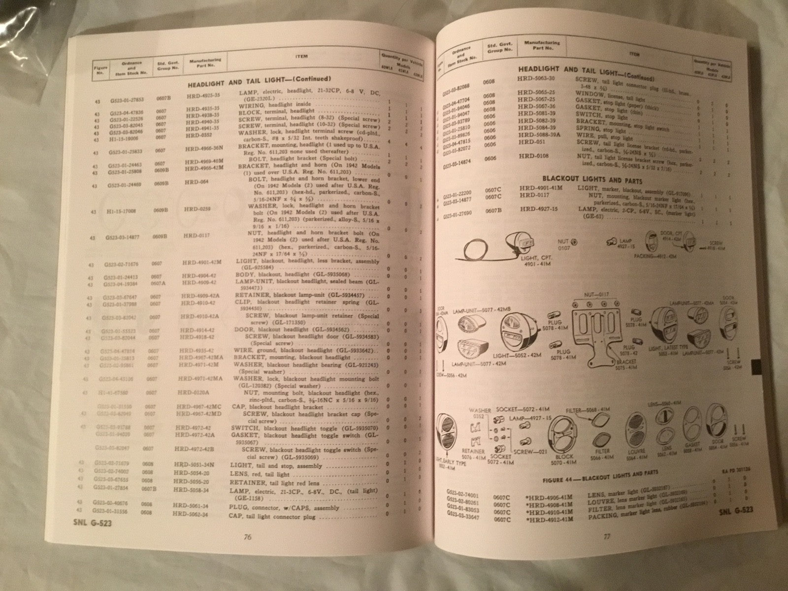 Harley WLA WLC Spare Parts Catalog Manual Book WWII 1942-1945 SNL G-523