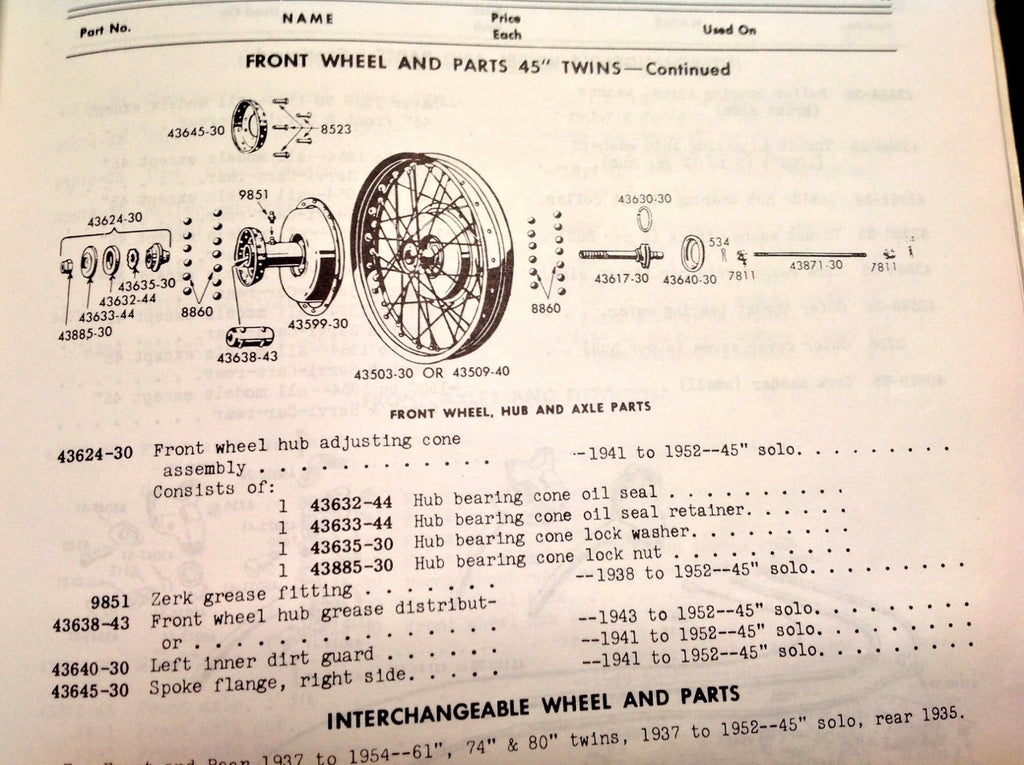 Harley W WL WLA WLD Springer Fork Front Axle Hub Kit  37-52 Sleeve Bearings etc