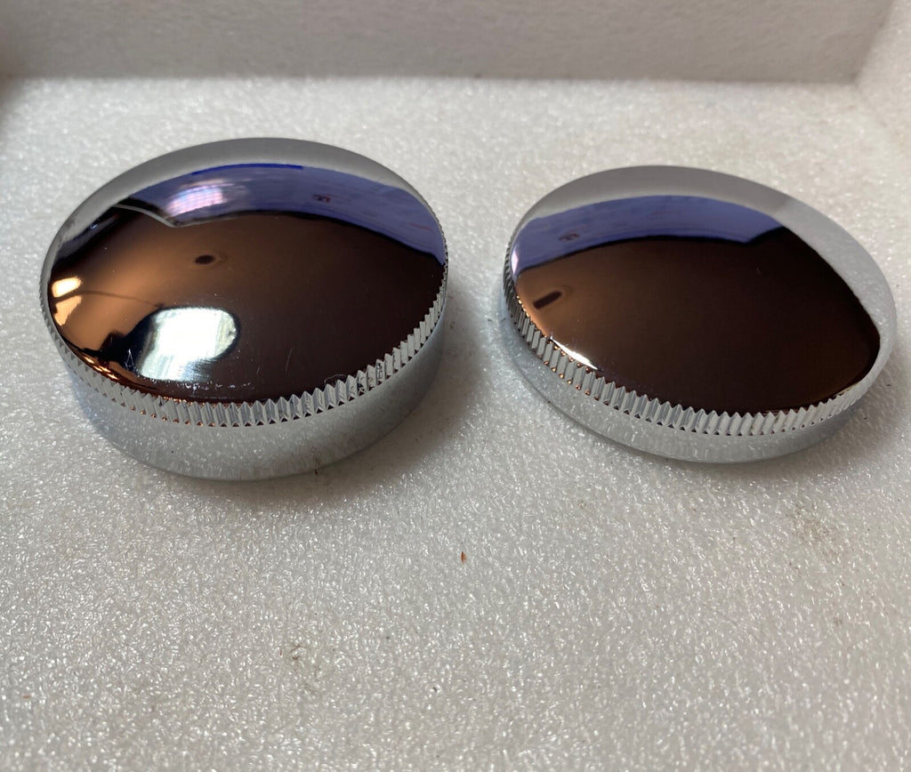 Harley 1937-41 Early 45 Servicar Chrome EDM Eaton Gas & Oil Tank Caps W WL 