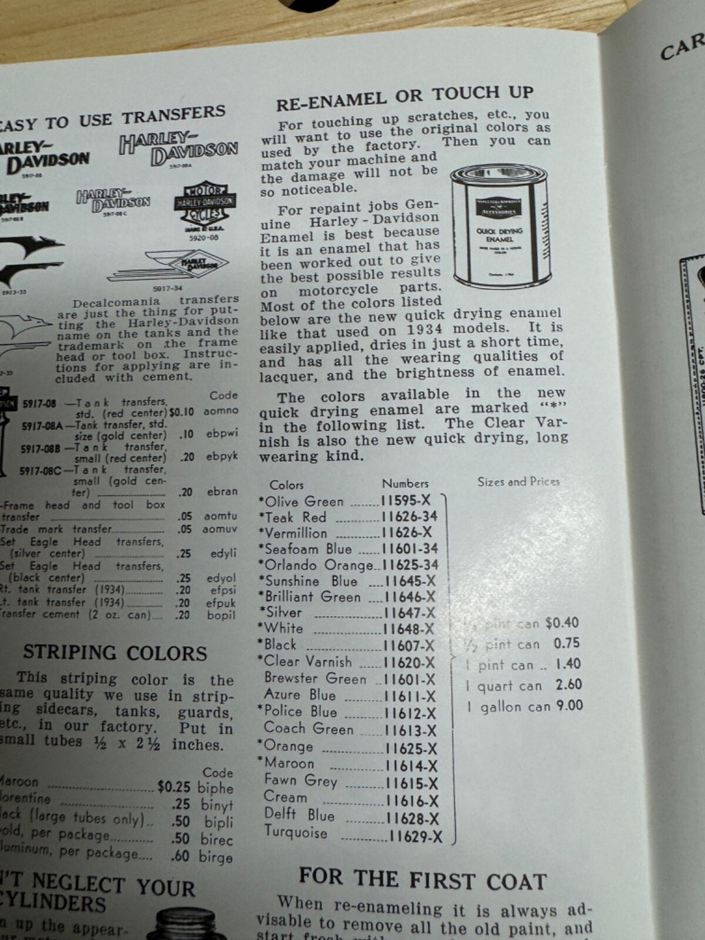 Harley 1934 Accessory Catalog Re-Print VL Knucklehead RL JD Servicar