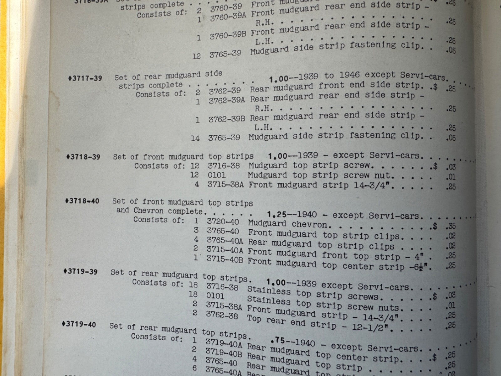 Harley 3717-39 Knucklehead Panhead UL WL Rear Fender Trim Kit 1939-48