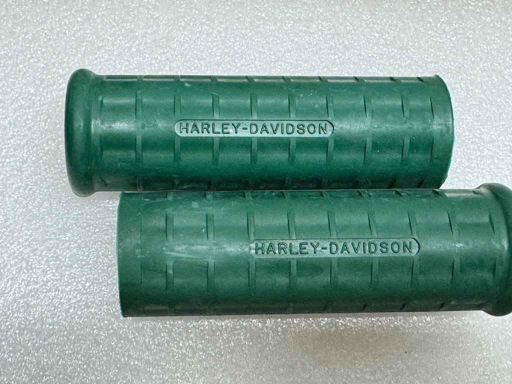 Harley 56212-53 Panhead Sportster Waffle Grips Open End Green w/ Logo 1954-61