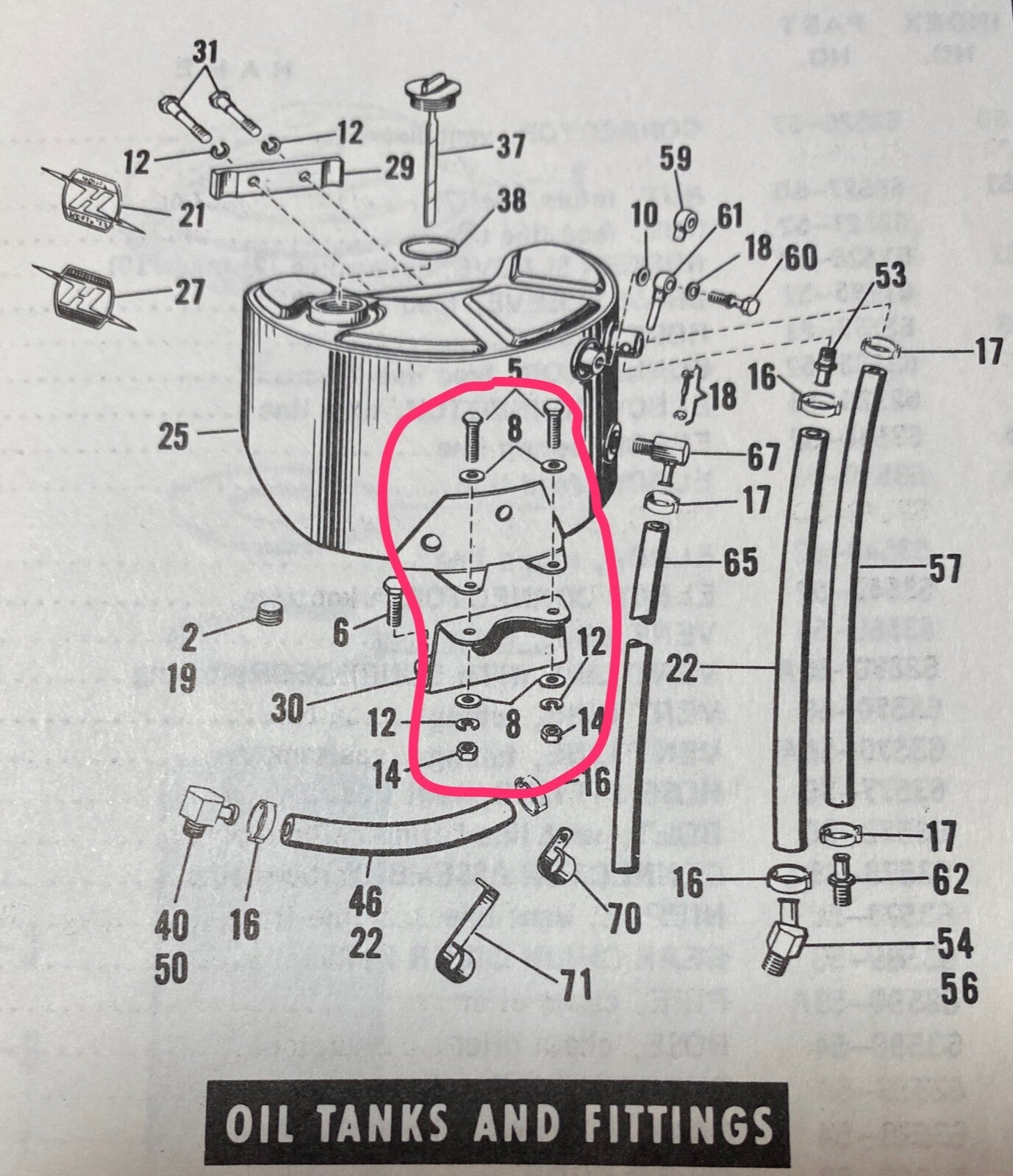 Harley 4012 Sportster XLCH KR Oil Tank Front Mount Bolt Kit 1953-67 CP-1038 Cad