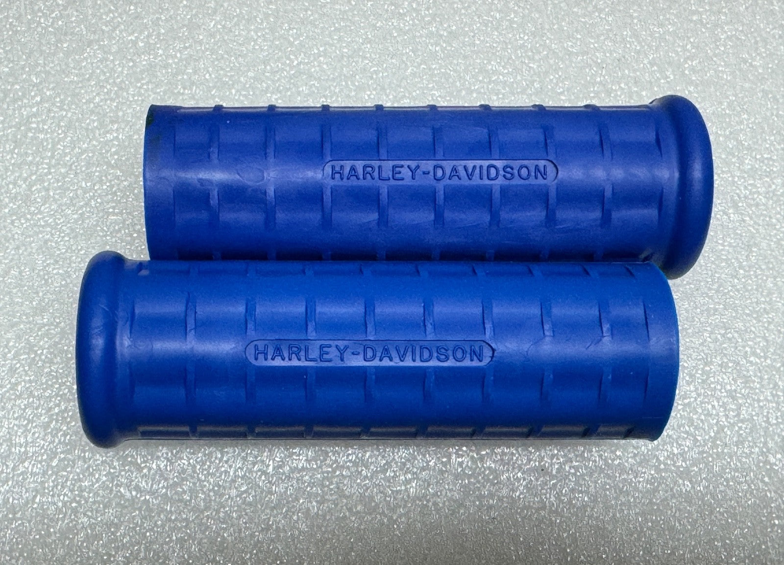 Harley 56210-47 Panhead Hummer Waffle Grips Closed End Blue w/ Logo 1948-53