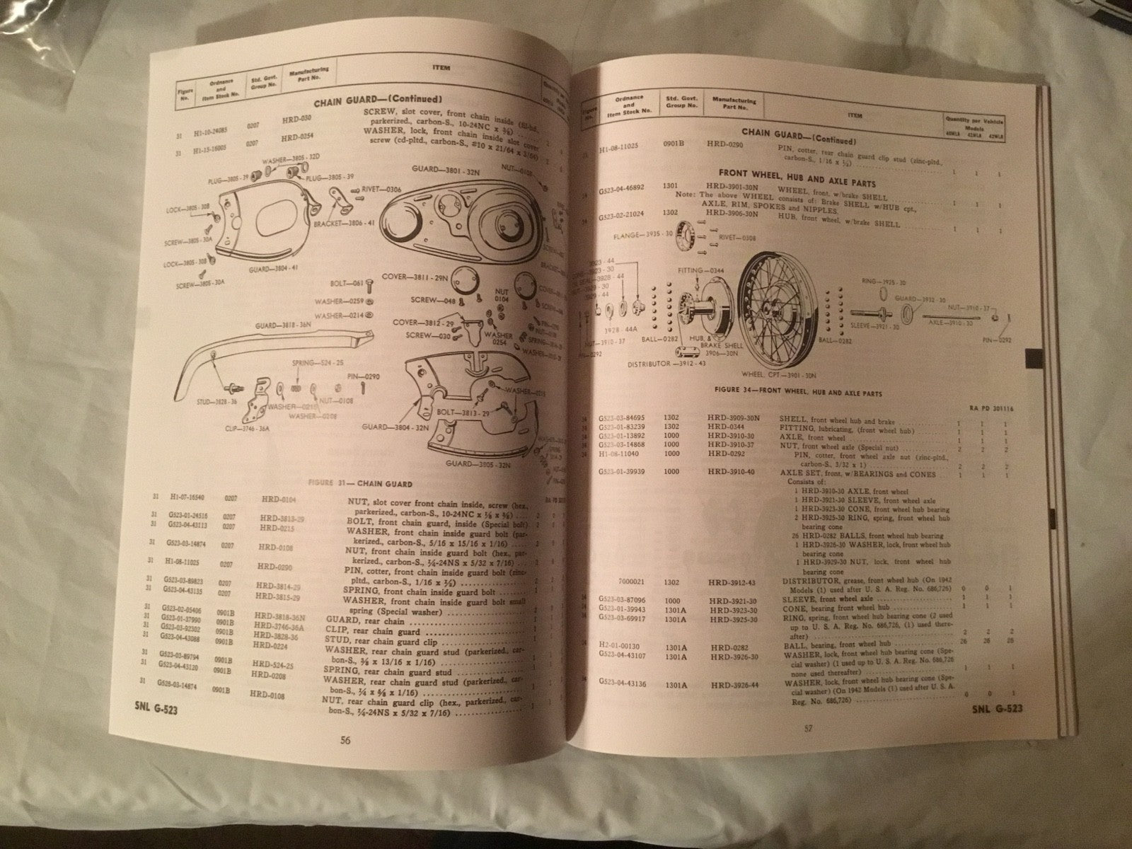 Harley WLA WLC Spare Parts Catalog Manual Book WWII 1942-1945 SNL G-523