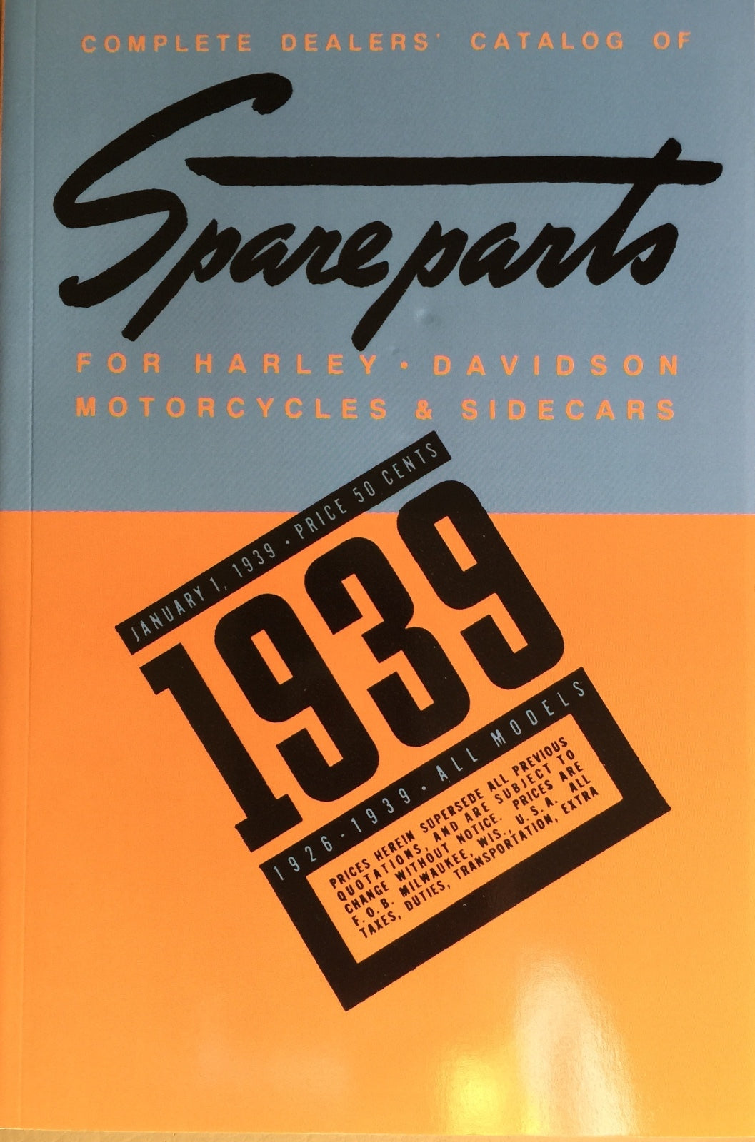Harley Parts Manual Catalog Book 1926 to 1939 JD VL 45 D R Knucklehead UL Single