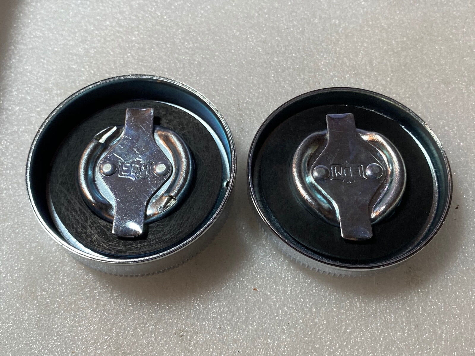 Harley 1937-41 Early 45 Servicar Chrome EDM Eaton Gas & Oil Tank Caps W WL 