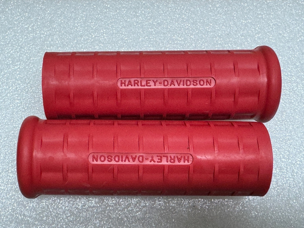 Harley 56210-47 Panhead Hummer Waffle Grips Closed End Red w/ Logo 1948-53