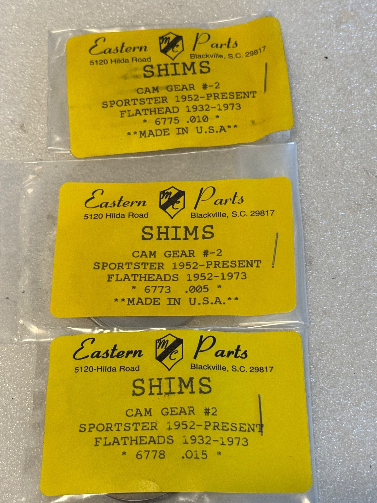 Harley #2 Cam Gear Shim Kit .005-.015 UL WL K Model Sportster 1932-85 USA