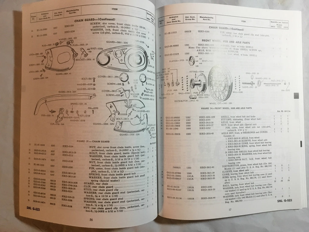 Harley WLA WLC Spare Parts Catalog Manual Book WWII 1942-1945 SNL G-523