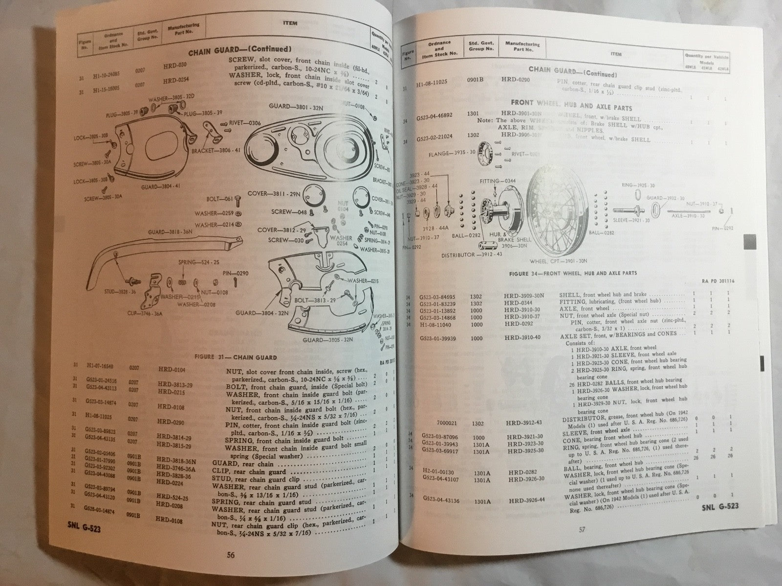 Harley WLA WLC Spare Parts Catalog Manual Book WWII 1942-1945 SNL G-523