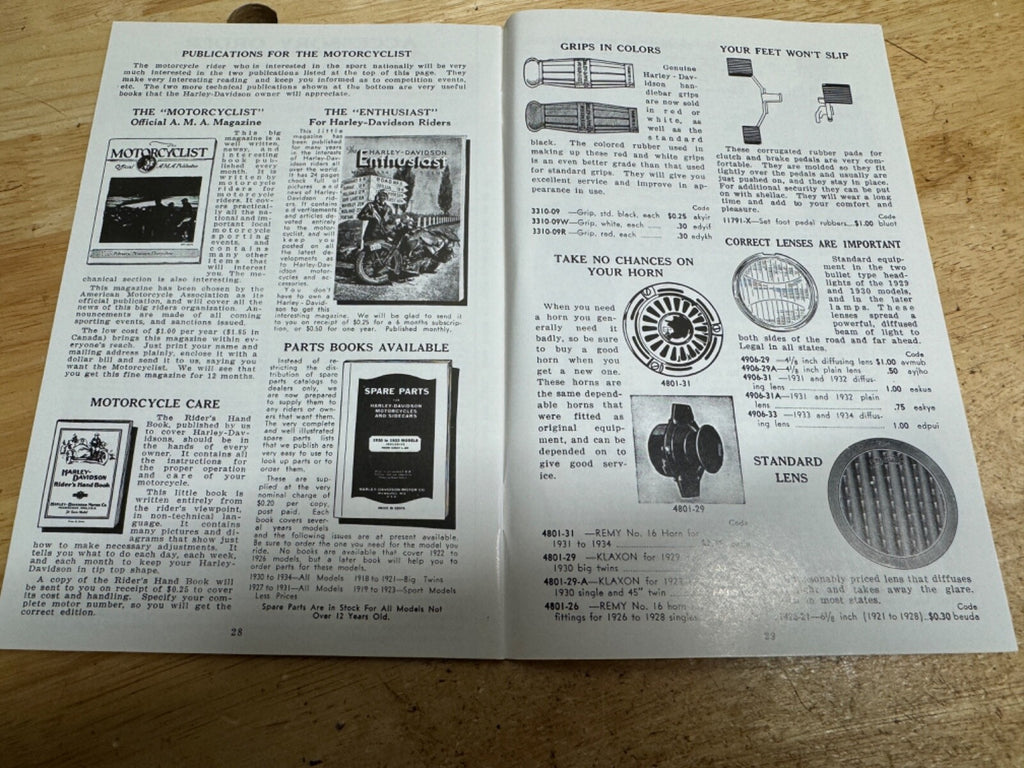 Harley 1934 Accessory Catalog Re-Print VL Knucklehead RL JD Servicar