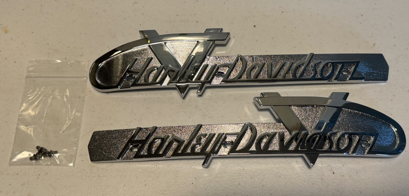 Harley Panhead Servicar K-Model 55 & 56 Gas Tank Emblems with Correct screws