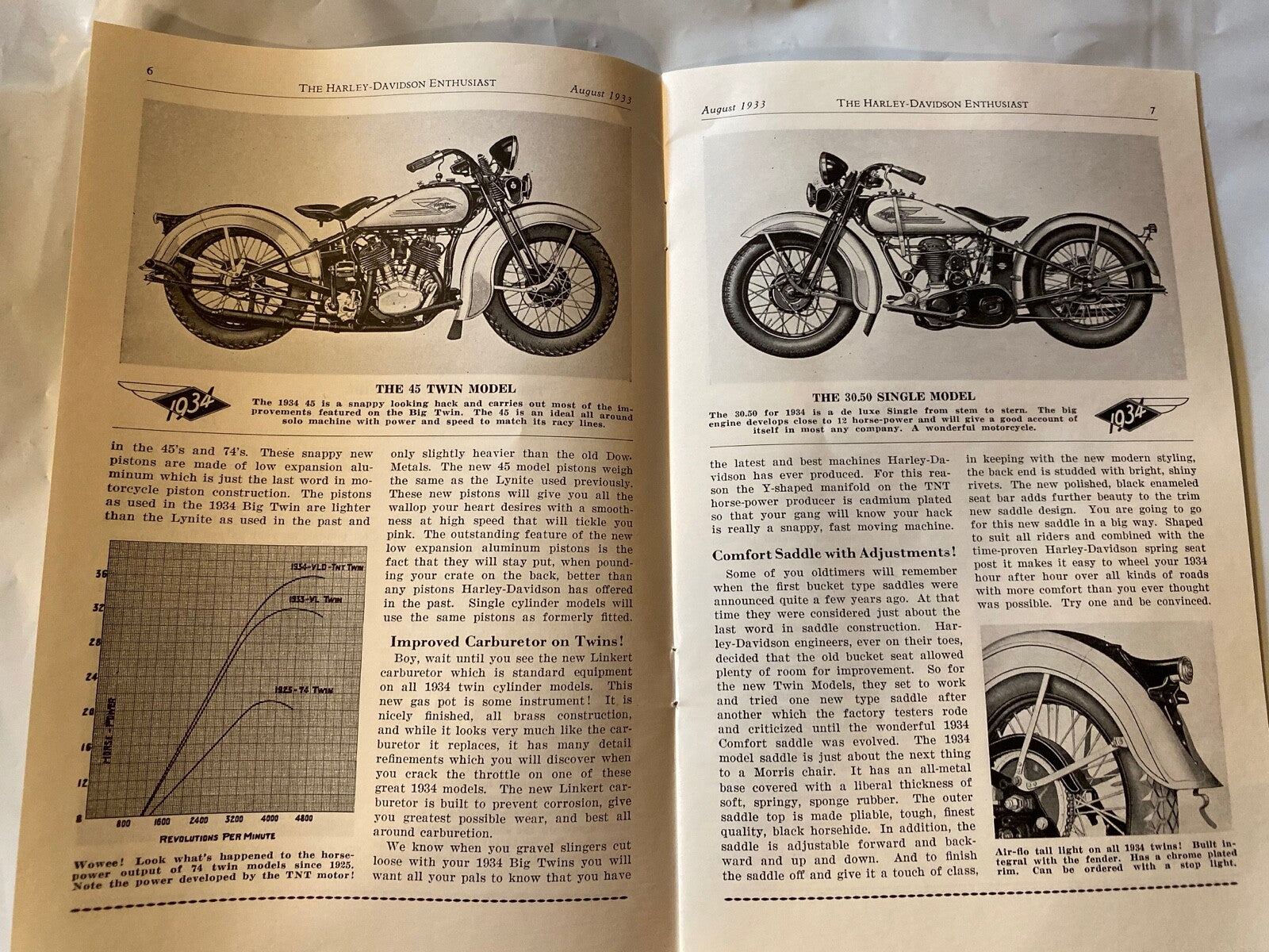 Harley Enthusiast Model Intro Issue 1934 Models Aug 1933 RL VL Servicar Single