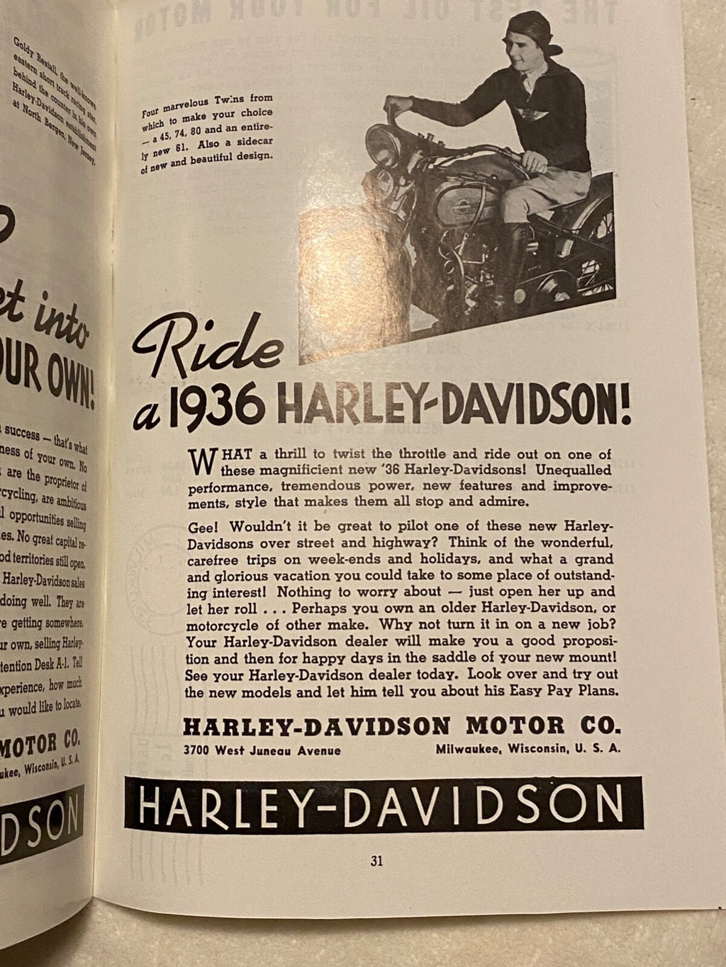 Harley 1936 Accessory Catalog Re-Print VL Knucklehead RL JD Servicar