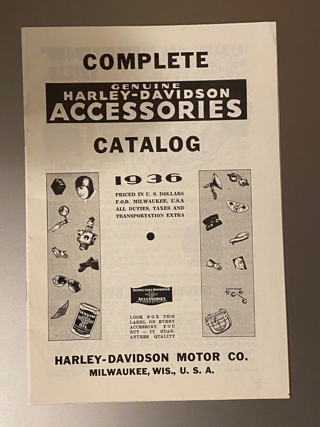 Harley 1936 Accessory Catalog Re-Print VL Knucklehead RL JD Servicar