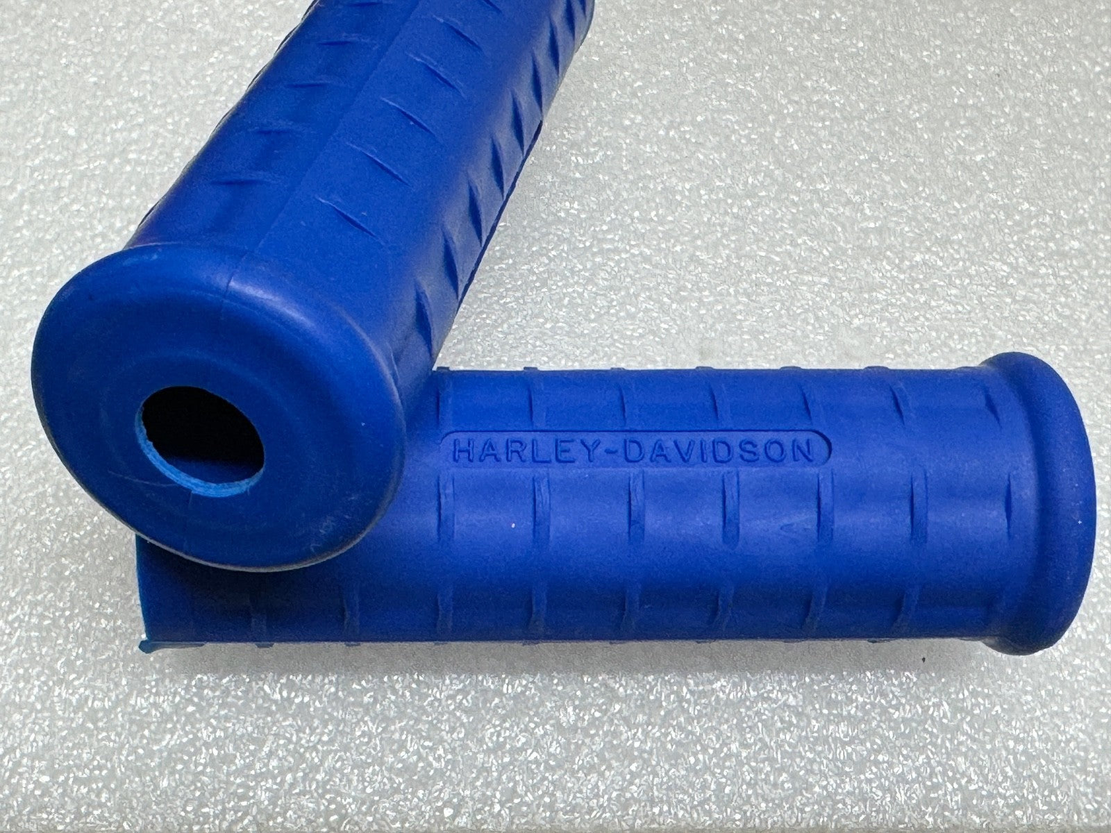 Harley 56202-54 Panhead K-Model Waffle Grips Open End Blue w/ Logo 1954-61