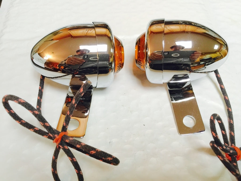 Harley Guide DH-49 P-H7 Bullet Lamps Amber Nice Repro Replaces OEM 68511-49  