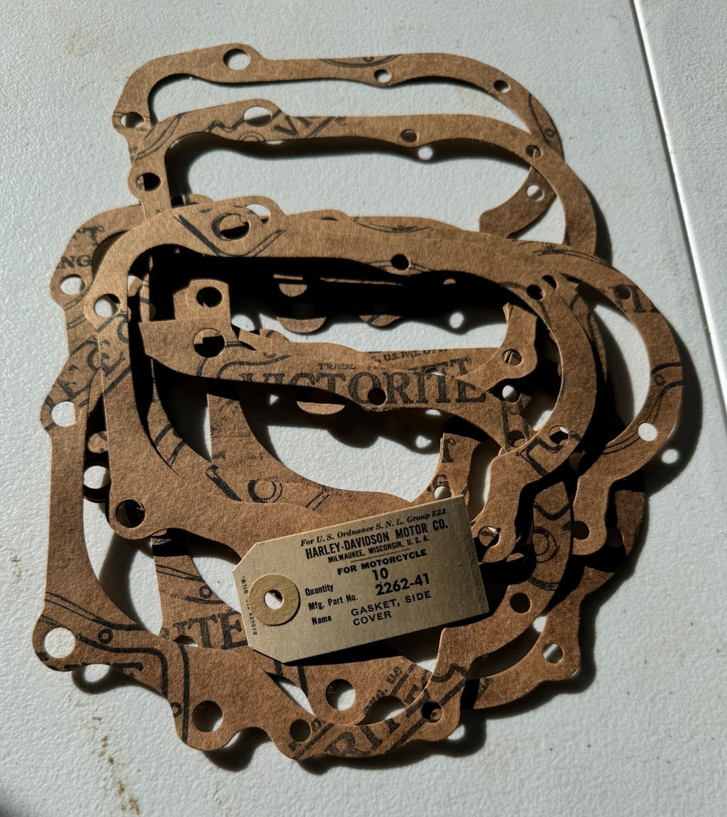 Harley NOS # 2262-41 WL WLA WLC Servi Transmission Side Cover Gaskets 10 Pack