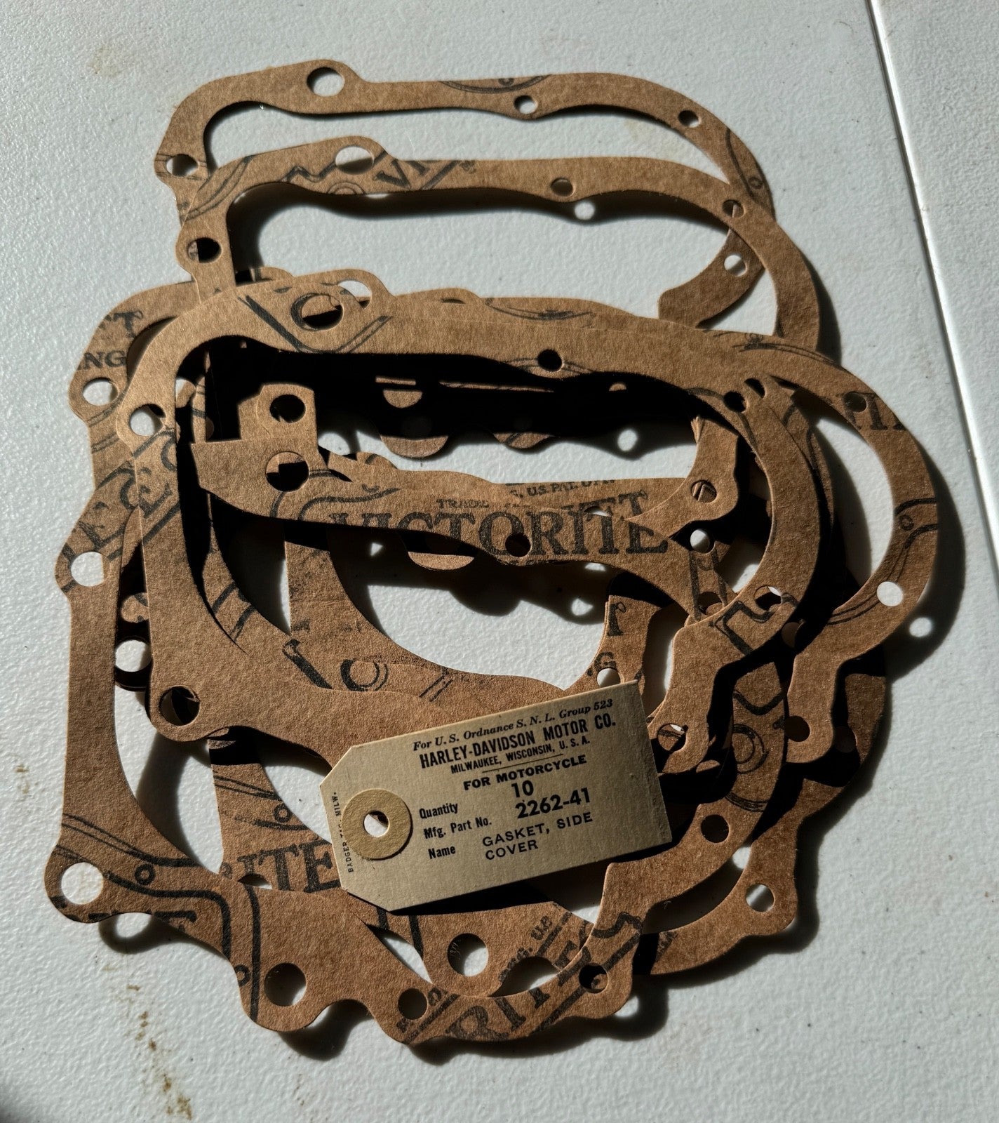 Harley NOS # 2262-41 WL WLA WLC Servi Transmission Side Cover Gaskets 10 Pack