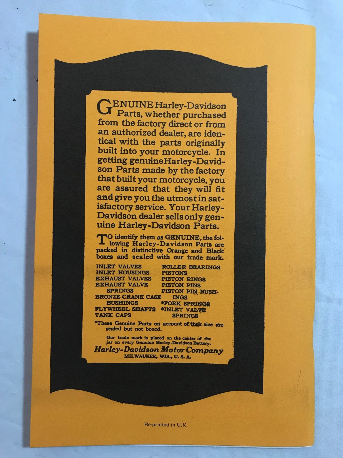 Harley Parts Manual Catalog Book 1922 to 1928 JD DL RL VL Single Servicar