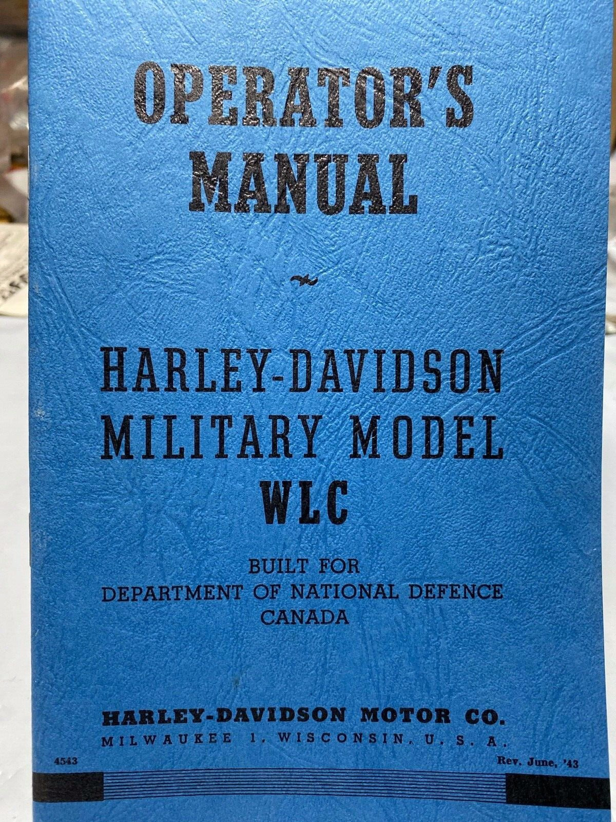 Harley Rider's Handbook Owner's Manual WW-II WLC 45" Model