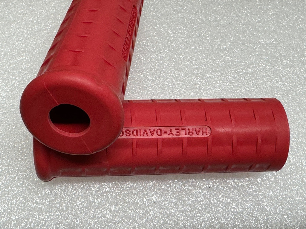 Harley 56200-54 Panhead K-Model Waffle Grips Open End Red w/ Logo 1954-61