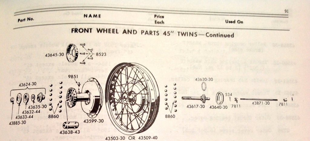 Harley RL DL W WL WLA WLD WLDR Singles Springer Fork Front Axle & Nuts 1930-52 