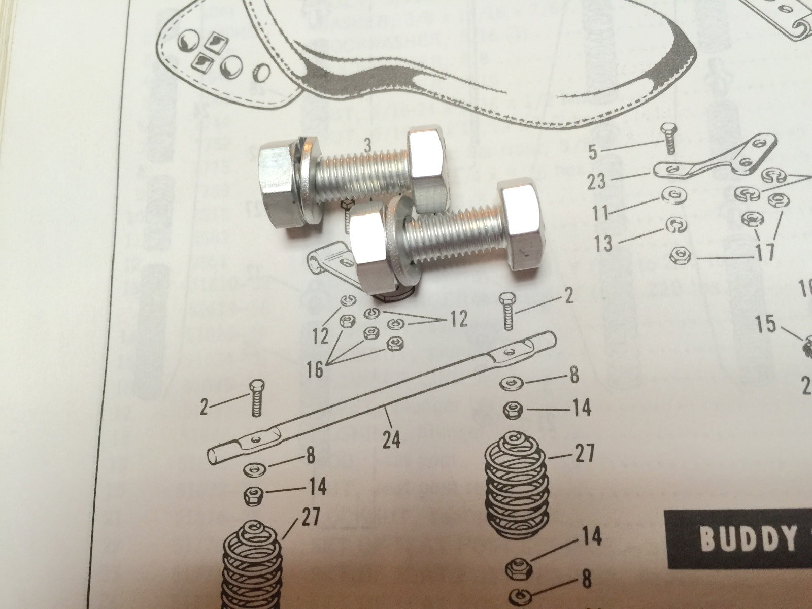 Harley Panhead Header Clamp & Bugle Horn Mounting Bolts 1948-1964 CP-1038 Cad