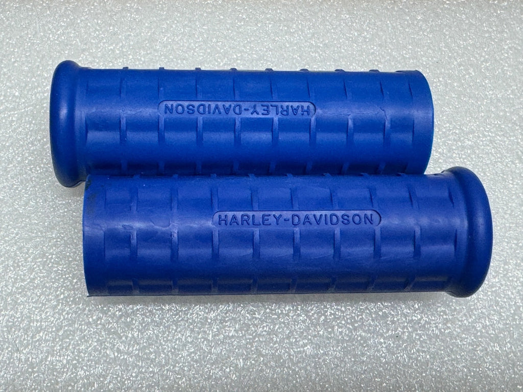 Harley 56202-54 Panhead K-Model Waffle Grips Open End Blue w/ Logo 1954-61