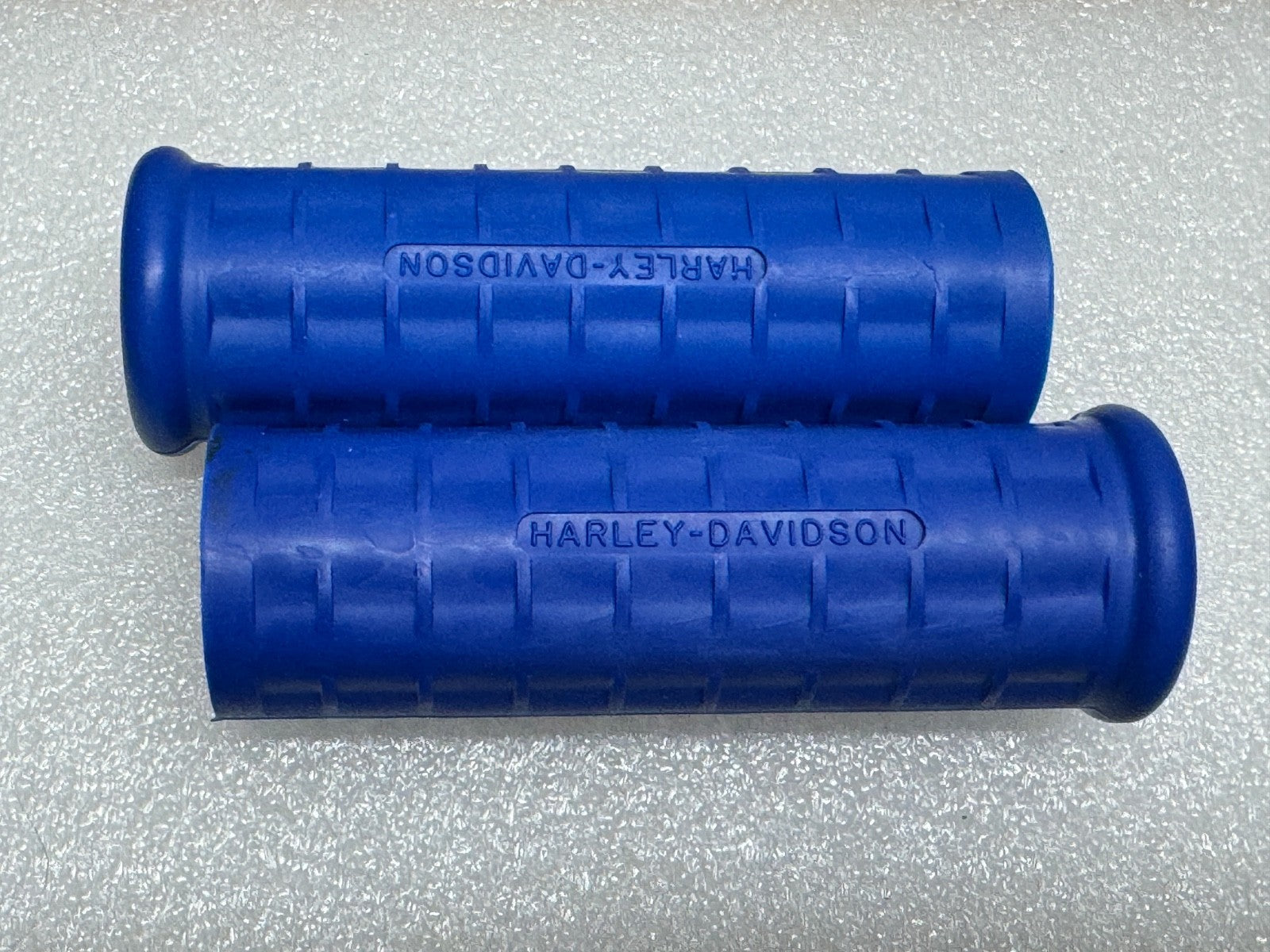 Harley 56202-54 Panhead K-Model Waffle Grips Open End Blue w/ Logo 1954-61