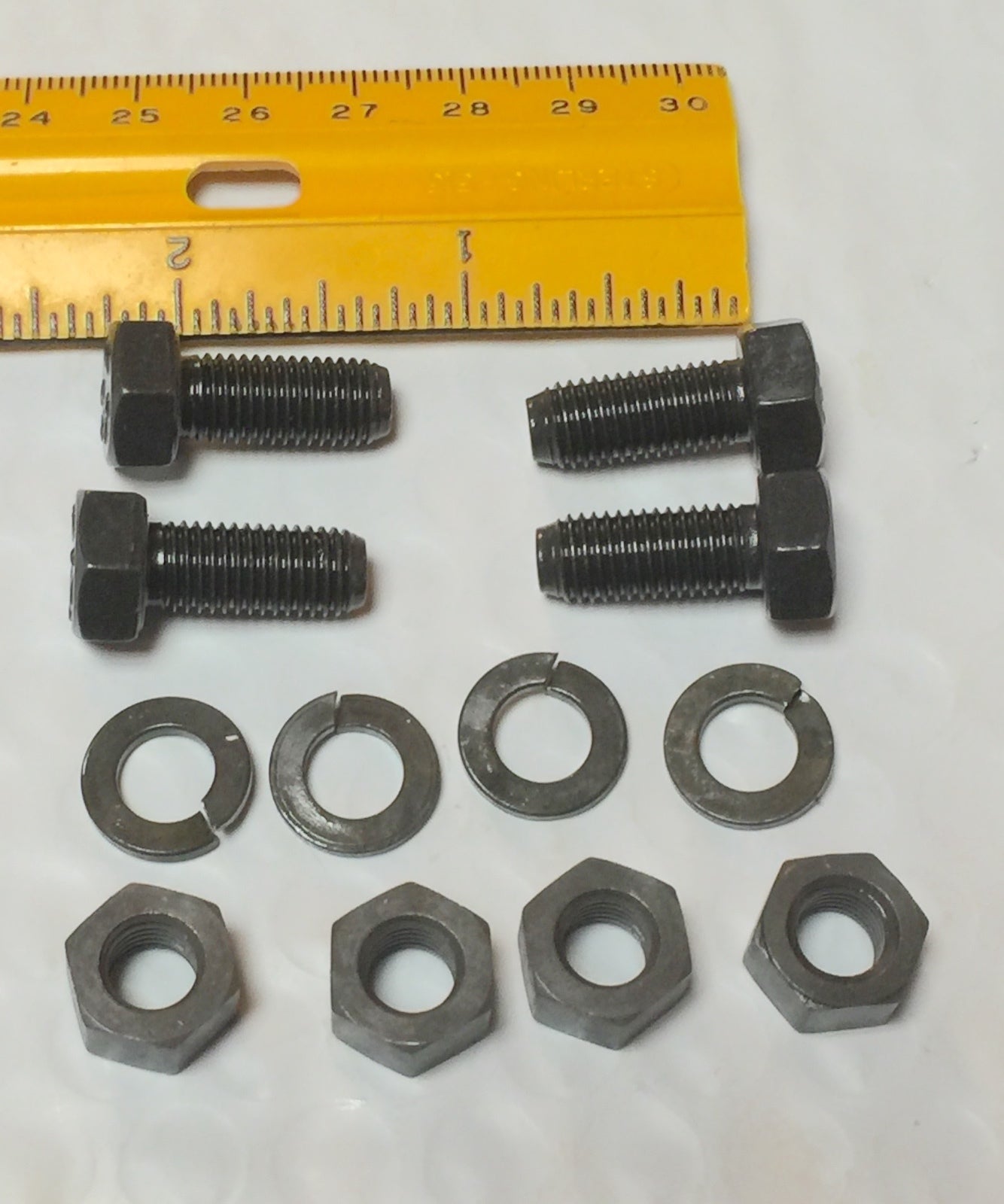 Harley Plain Head 5/16”-24 x 3/4" Bolts w/ Nuts & Lock Washers x 4 OEM 064 USA