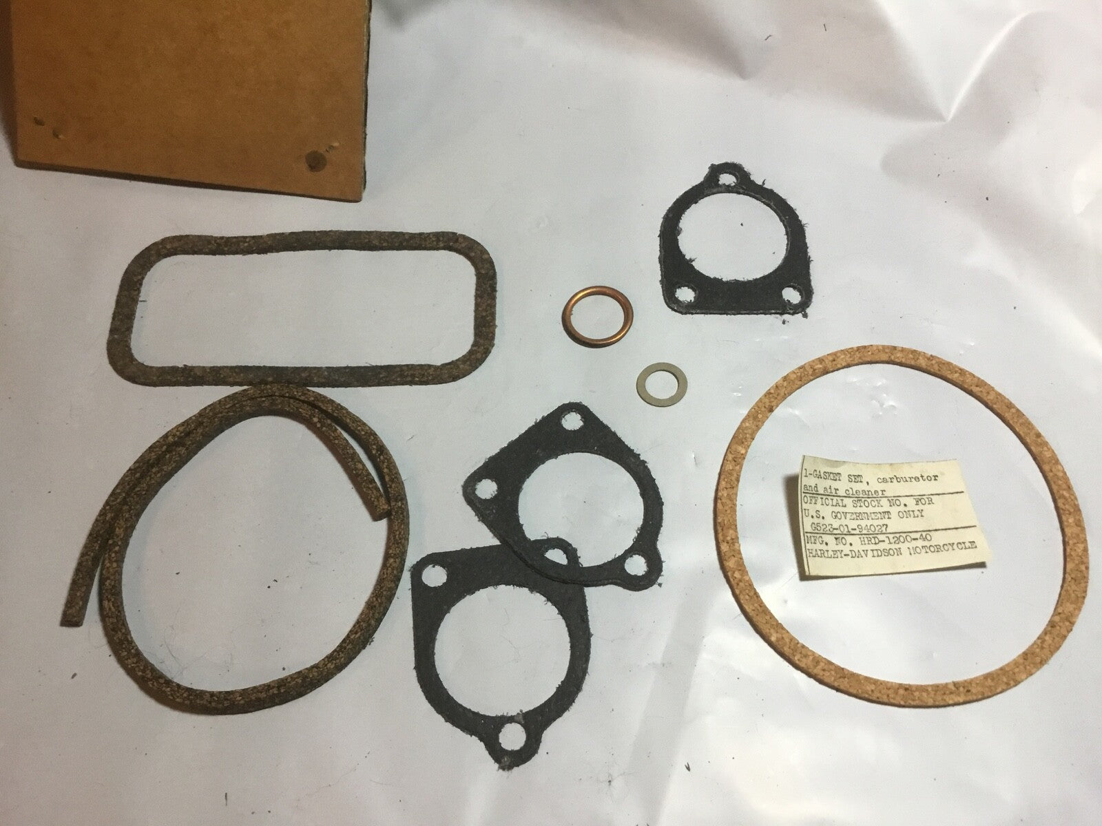 Harley NOS OEM WLA WLC UA Oil Bath Air Cleaner & Carb Gasket Kit OEM# 1200-40  