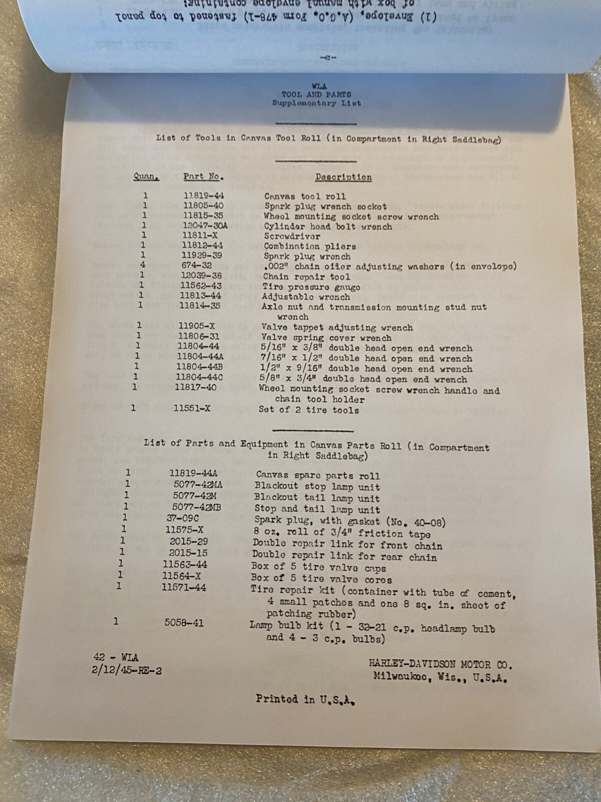 Harley WLA WLC Assembly & Uncrating Instruction Manual WW-II Military