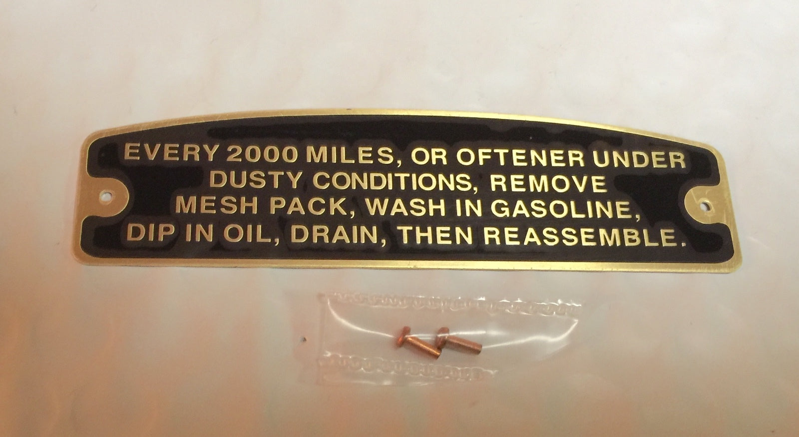 Harley 6” J-Slot Air Cleaner Instruction Tag Brass Knucklehead UL WL 