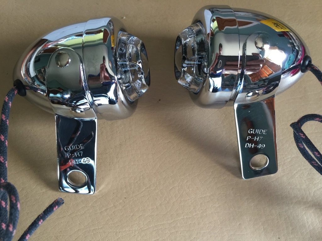 Harley Guide DH-49 P-H7 Bullet Lamps Fish Eye Repro Clear Lenses OEM 68500-49  